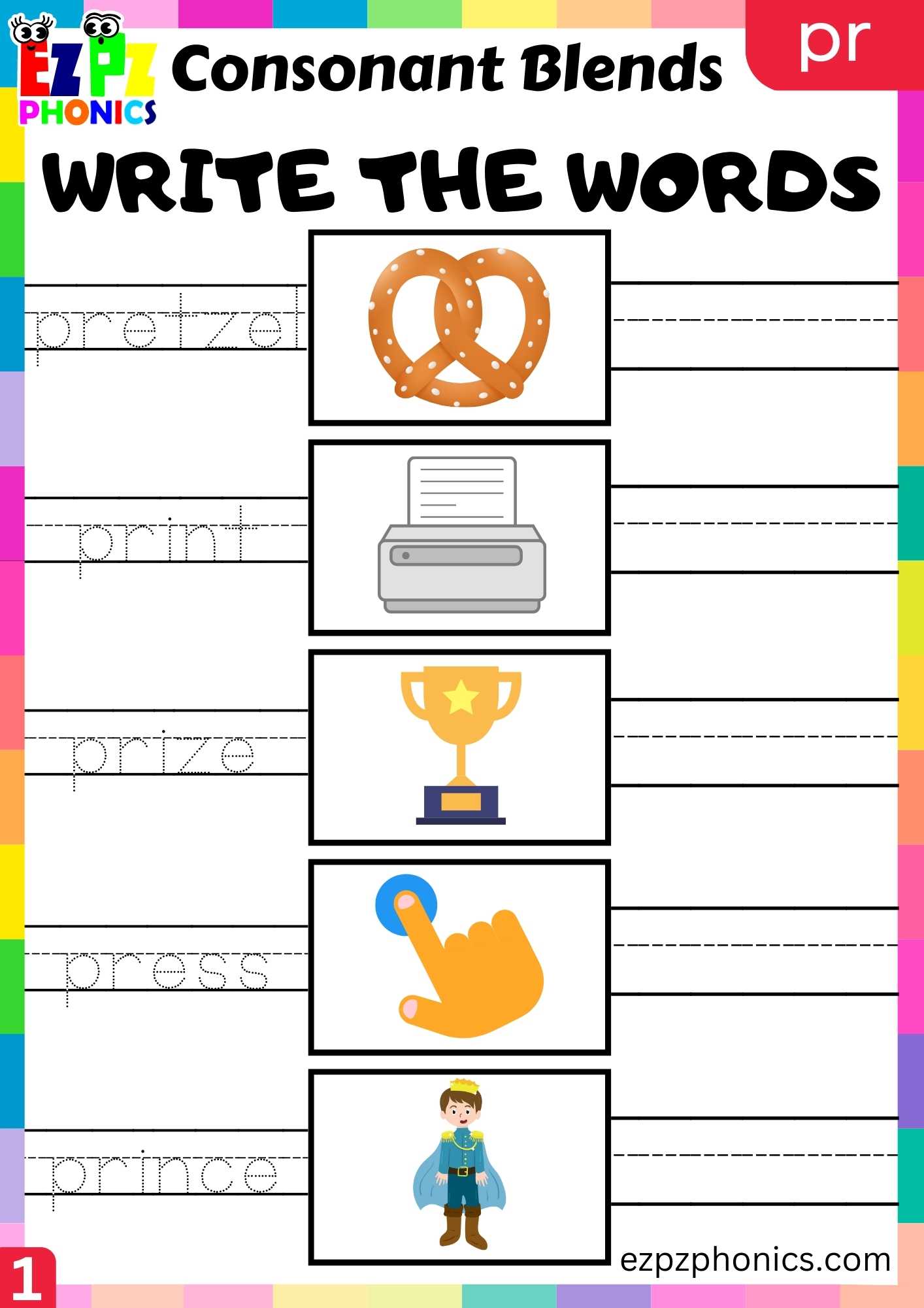 Group1 PR Words Write The Words Phonics Consonant Blends Worksheet